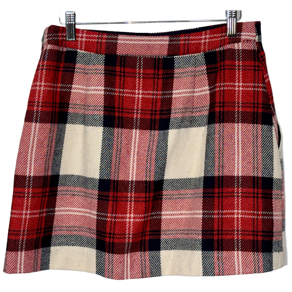 Abercrombie & Fitch Black Red Tan Plaid Tweed Mini Skirt Womens Size Medium - Picture 2 of 6